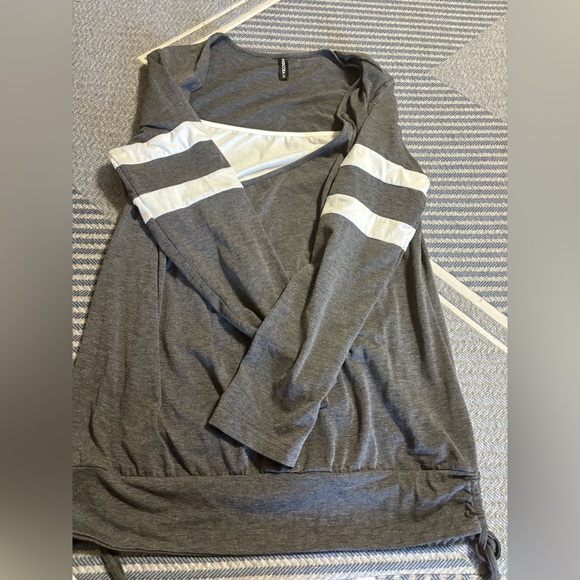 💘5 for $25 // Gray Blouse with White Stripes on Sleeves - Picture 2 of 9